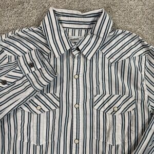 44mm Pearl Snap Shirt S Vertical Stripe Western Workwear Cotton Blend Cowboy